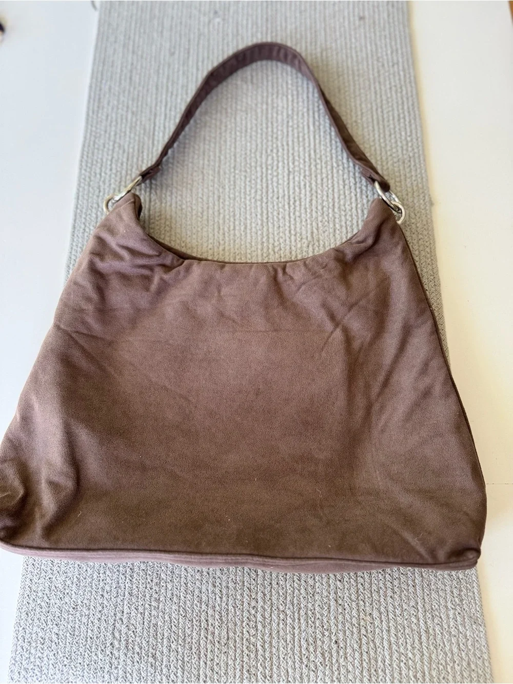 Bella Russo Taupe Brown Faux Suede Hobo Shoulder Bag Silver Accents